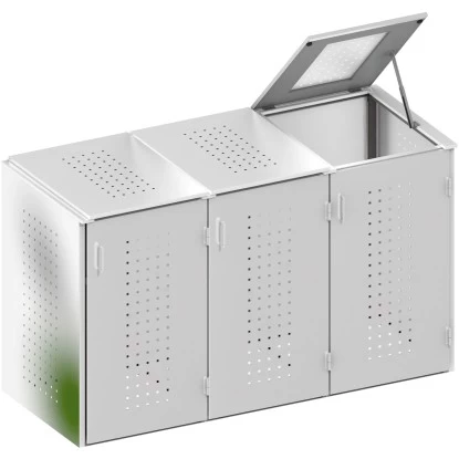 Mülltonnenbox System Binto Edelstahl 3er Box Mit Edelstahl-Deckel 1 Mülltonnenbox System Binto Edelstahl 3er Box Mit Edelstahl-Deckel