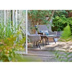 Balkonmöbel-Set Aliceville 3-teilig Polyrattan Grün-Grau -Einrichtungsgeschäft 395294 Retro