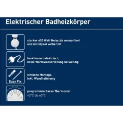 Elektrischer Badheizkörper Wuppertal Mit Programmierbarem Thermostat 600 W -Einrichtungsgeschäft 4007871151554 A02 010819