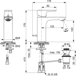 Ideal Standard Waschtischarmatur Connect Air Niederdruck Grande Silver Storm -Einrichtungsgeschäft 612372 3049 4