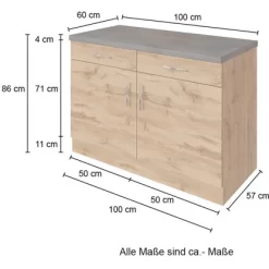 Held Möbel Unterschrank Sorrento 100x85x60 Cm 2 Tür. 2 Schubk. + Boden Wotan. -Einrichtungsgeschäft 853803 11016600 4
